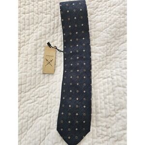Strong Suit Tie Wool/Silk Handmade in Italy Navy And Brown Flral Geometric Print